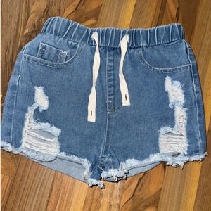 Shein Denim Shorts Distressed Ripped Frayed Hem Elastic Waist 8 youth girls